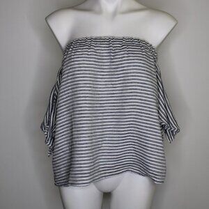 Ash & Ember Blue and White Stripe Off Shoulder Top
